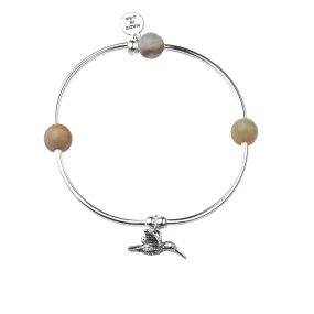 Hummingbird | Soft Bangle Charm Bracelet |  Amazonite