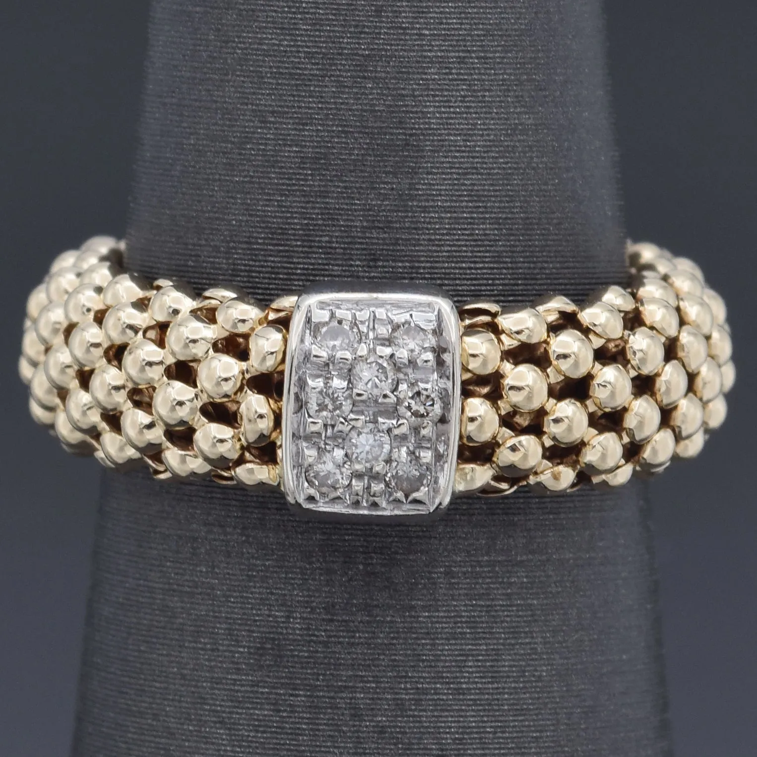 HW Burdock Diamond 14K Yellow Gold Beaded Flexible Band Ring Size 6