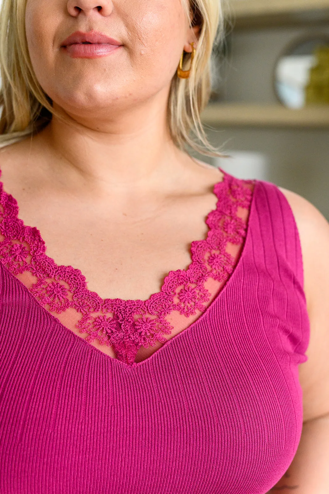 I Can Love You Better Lace Trim Tank in Berry - 4/18