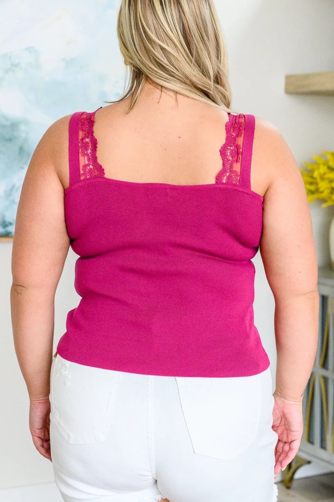 I Can Love You Better Lace Trim Tank in Berry - 4/18