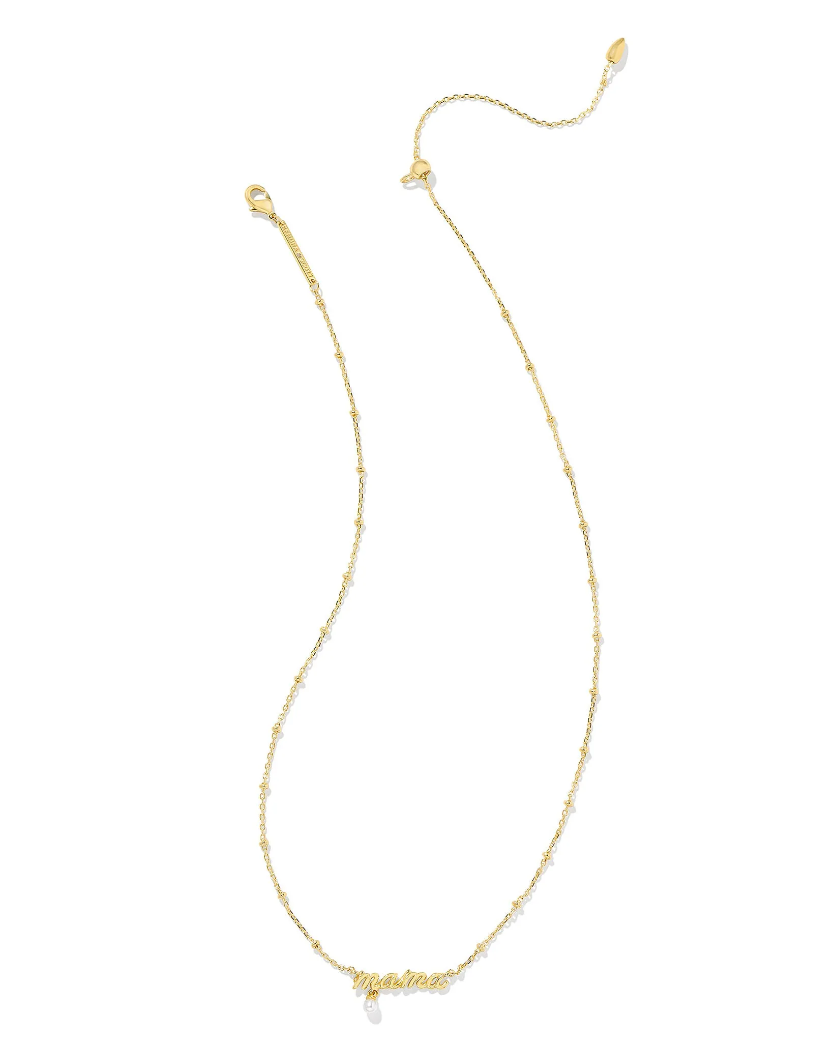 Kendra Scott MAMA Script Satelite Chain Pendant Necklace in White Pearl and Gold Plated