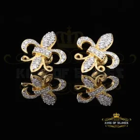 King of Bling's 925 Yellow Silver Women's Fleur de Lis Screw Back 0.36ct Cubic Zirconia Earrings