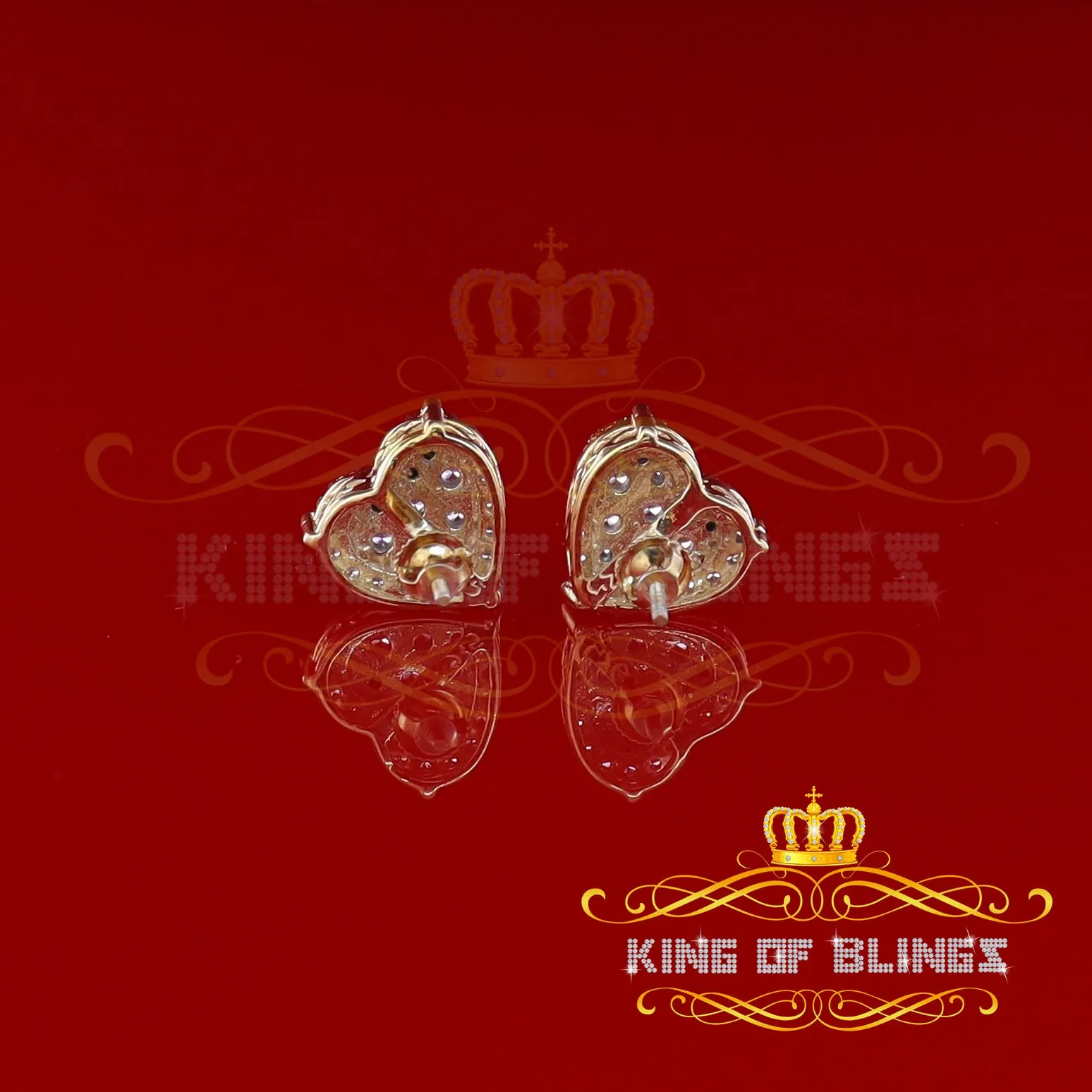 King of Bling's Aretes Para Hombre 925 Yellow Silver 2.68ct Cubic Zirconia Heart Women's Earring