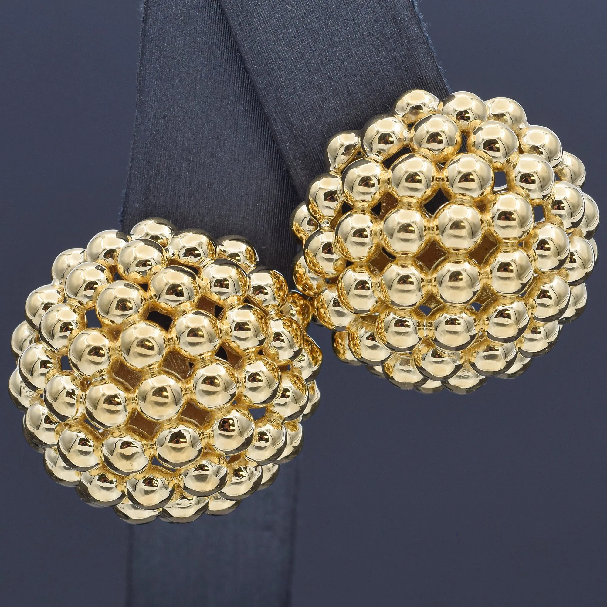 LAGOS Caviar 18K Yellow Gold Lattice Omega-Back Earrings 20 Grams