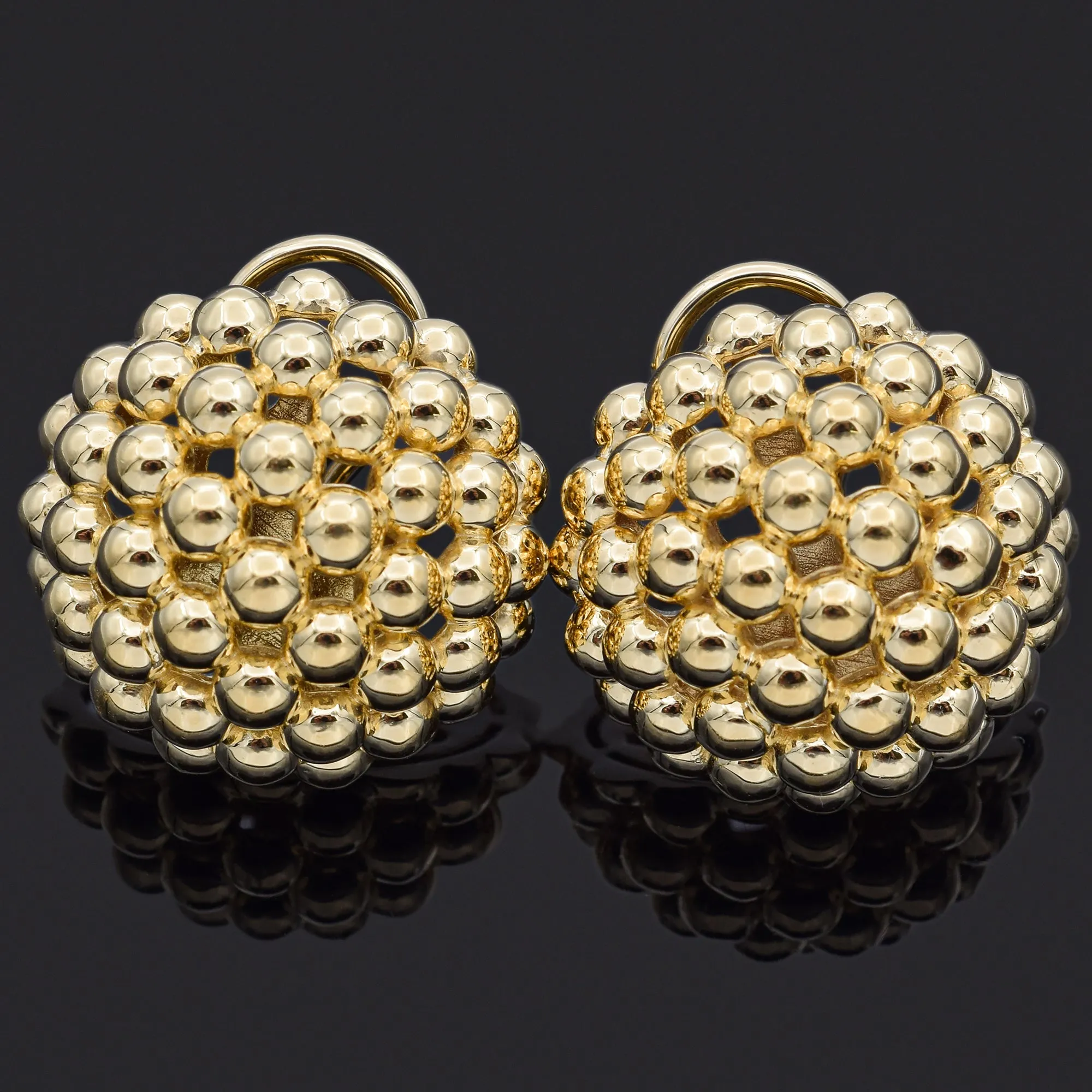 LAGOS Caviar 18K Yellow Gold Lattice Omega-Back Earrings 20 Grams