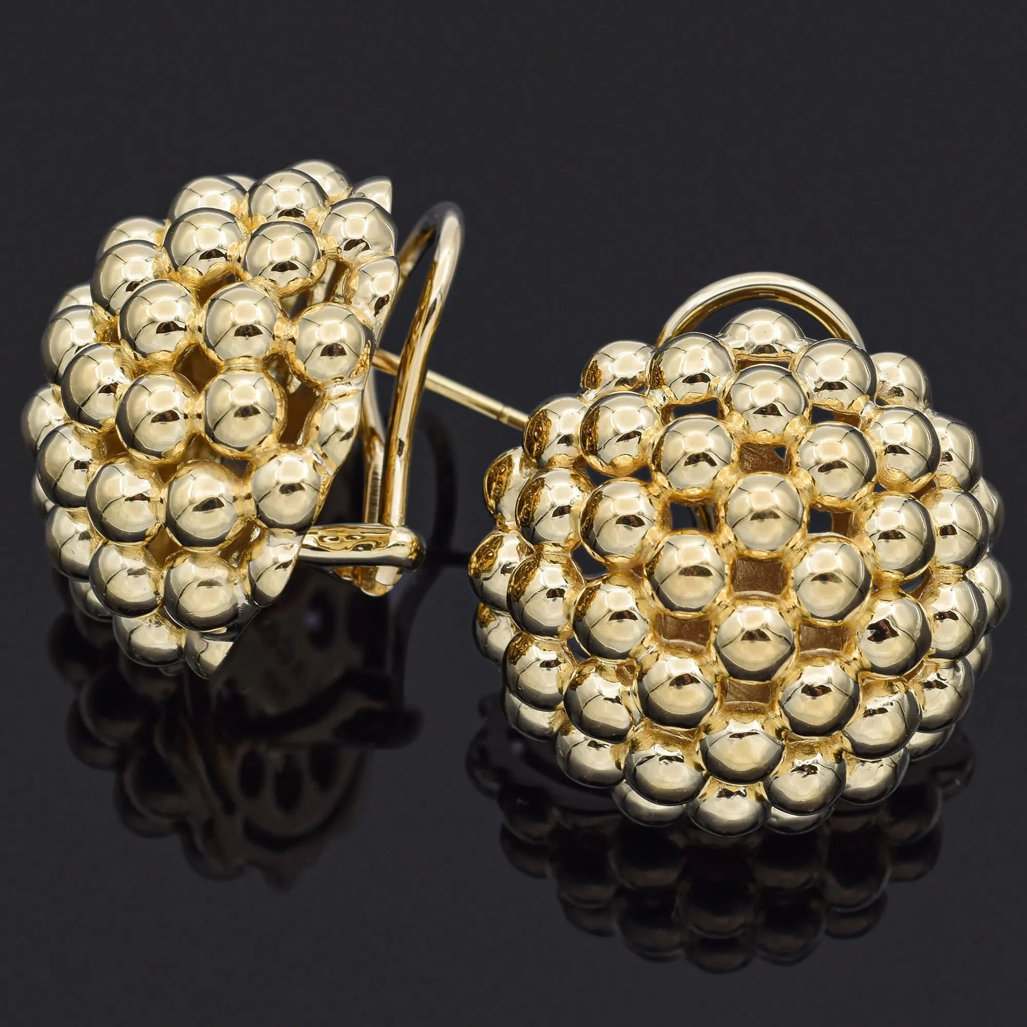 LAGOS Caviar 18K Yellow Gold Lattice Omega-Back Earrings 20 Grams