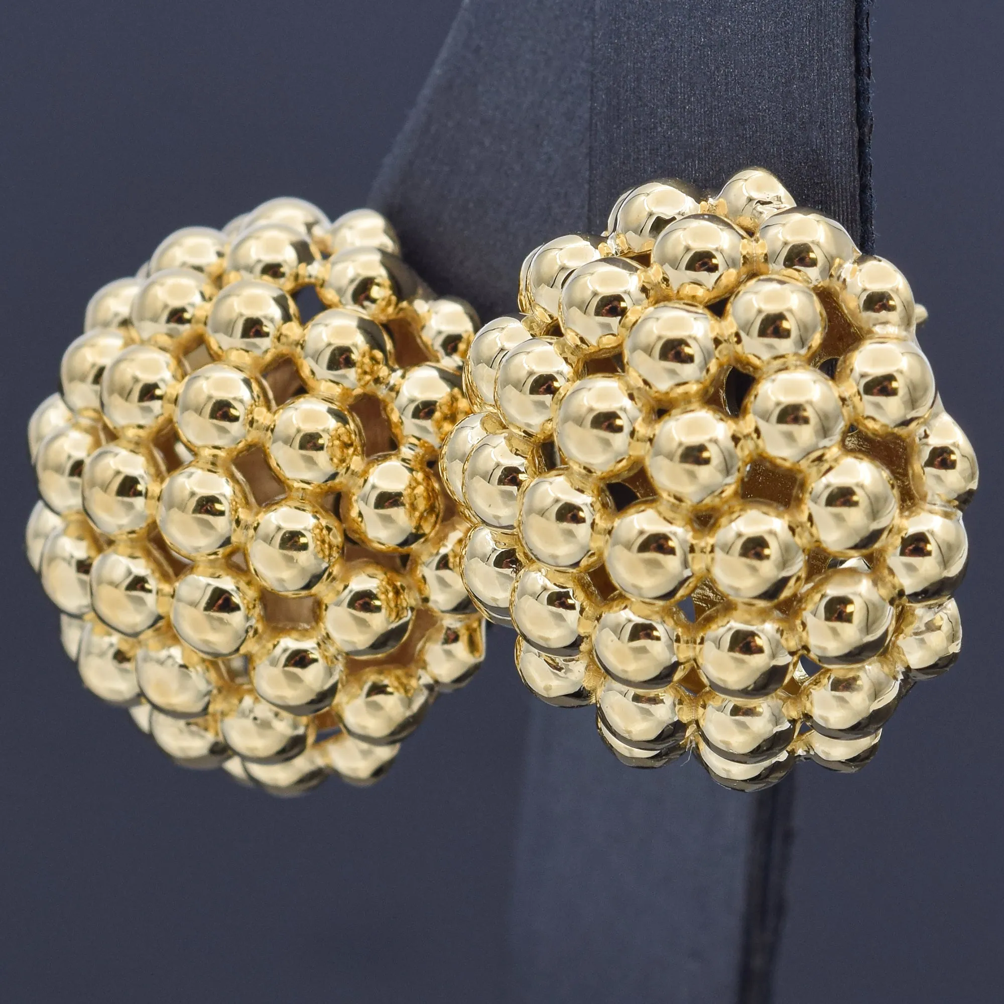 LAGOS Caviar 18K Yellow Gold Lattice Omega-Back Earrings 20 Grams