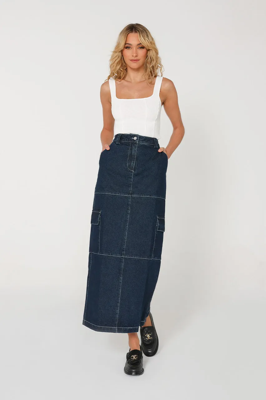 Lisa Cargo Maxi Skirt | Denim