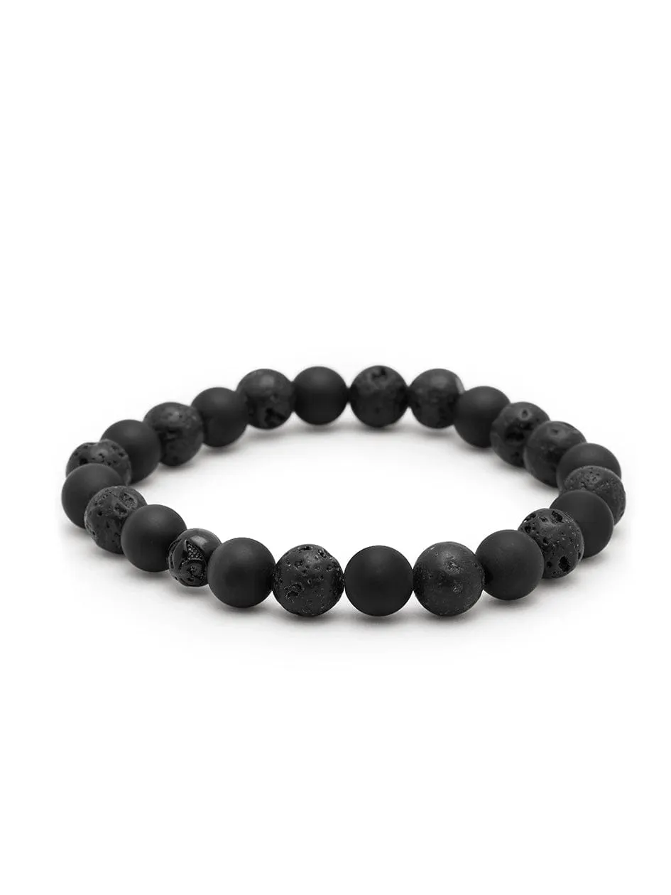 Men's Wristband with Lava Stone, Matte Onyx and Black Logo Ball