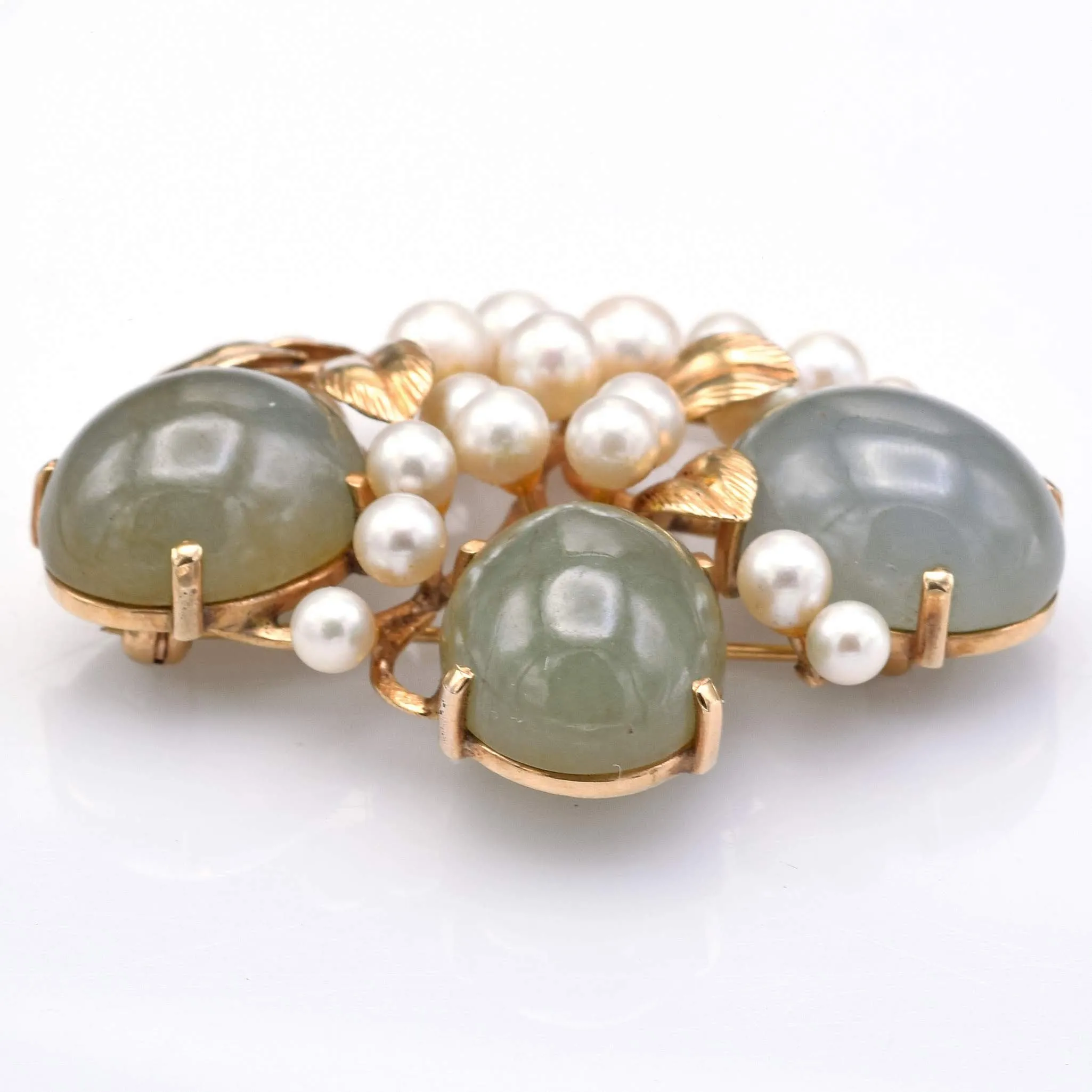 Ming's 14K Yellow Gold 48.99 TCW Green Jade & Sea Pearl Leaf Brooch Pin