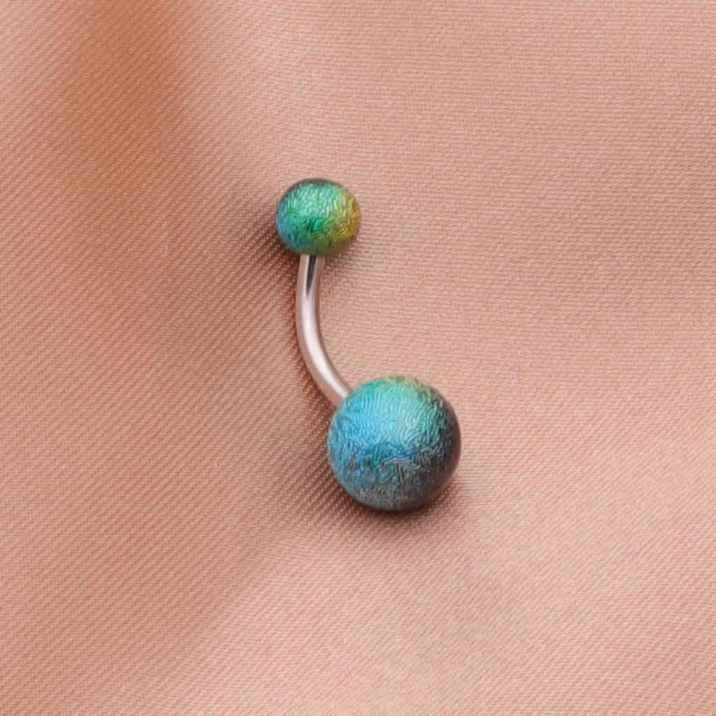 Multi Colour Acrylic Balls Belly Button Navel Ring - Black/Aqua