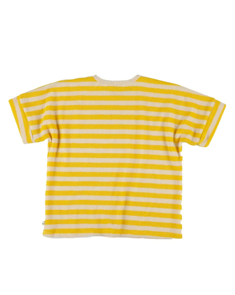 MY LITTLE COZMO Les Tresors Marines Organic Toweling Terry Stripes T-Shirt in Yellow