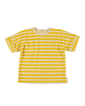 MY LITTLE COZMO Les Tresors Marines Organic Toweling Terry Stripes T-Shirt in Yellow