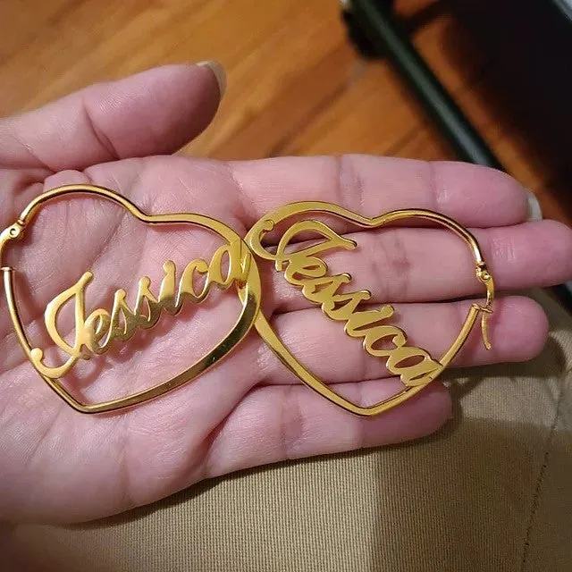 Name Heart Hoop Earrings