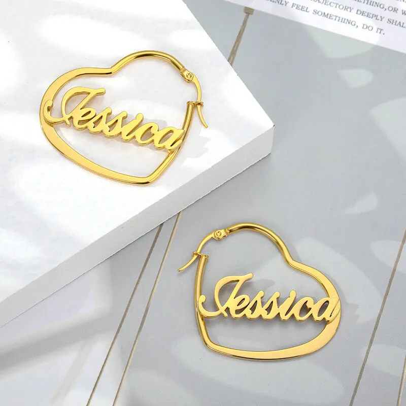 Name Heart Hoop Earrings