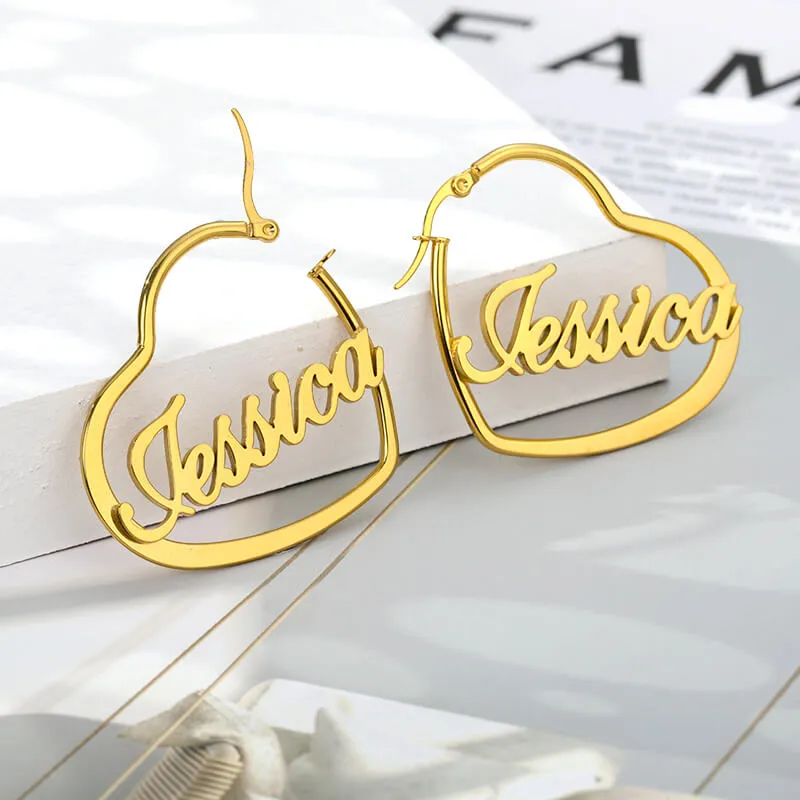 Name Heart Hoop Earrings