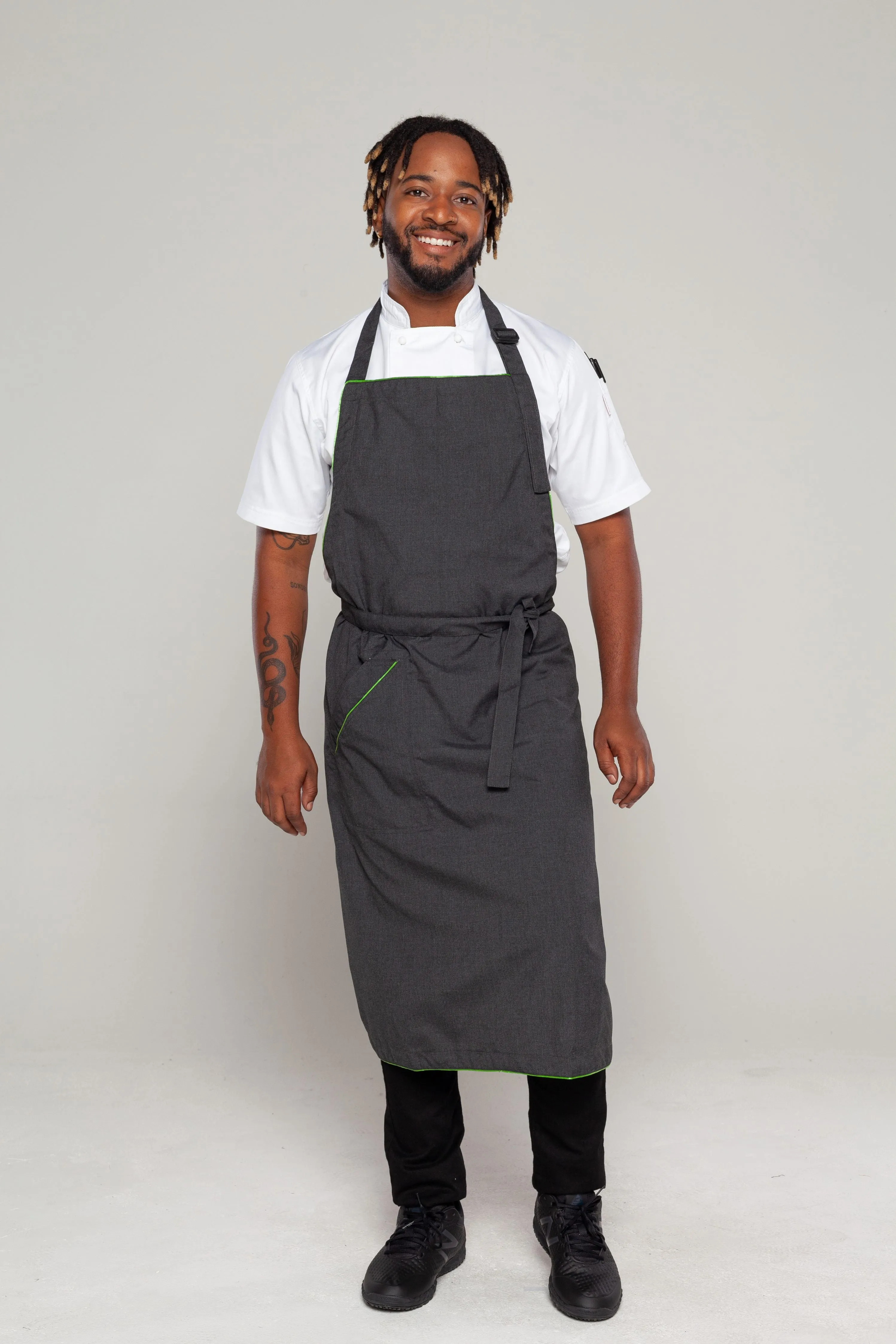 Niche Charcoal Grey with green trim bib Chef Apron (Slightly Flawed but big savings read description)