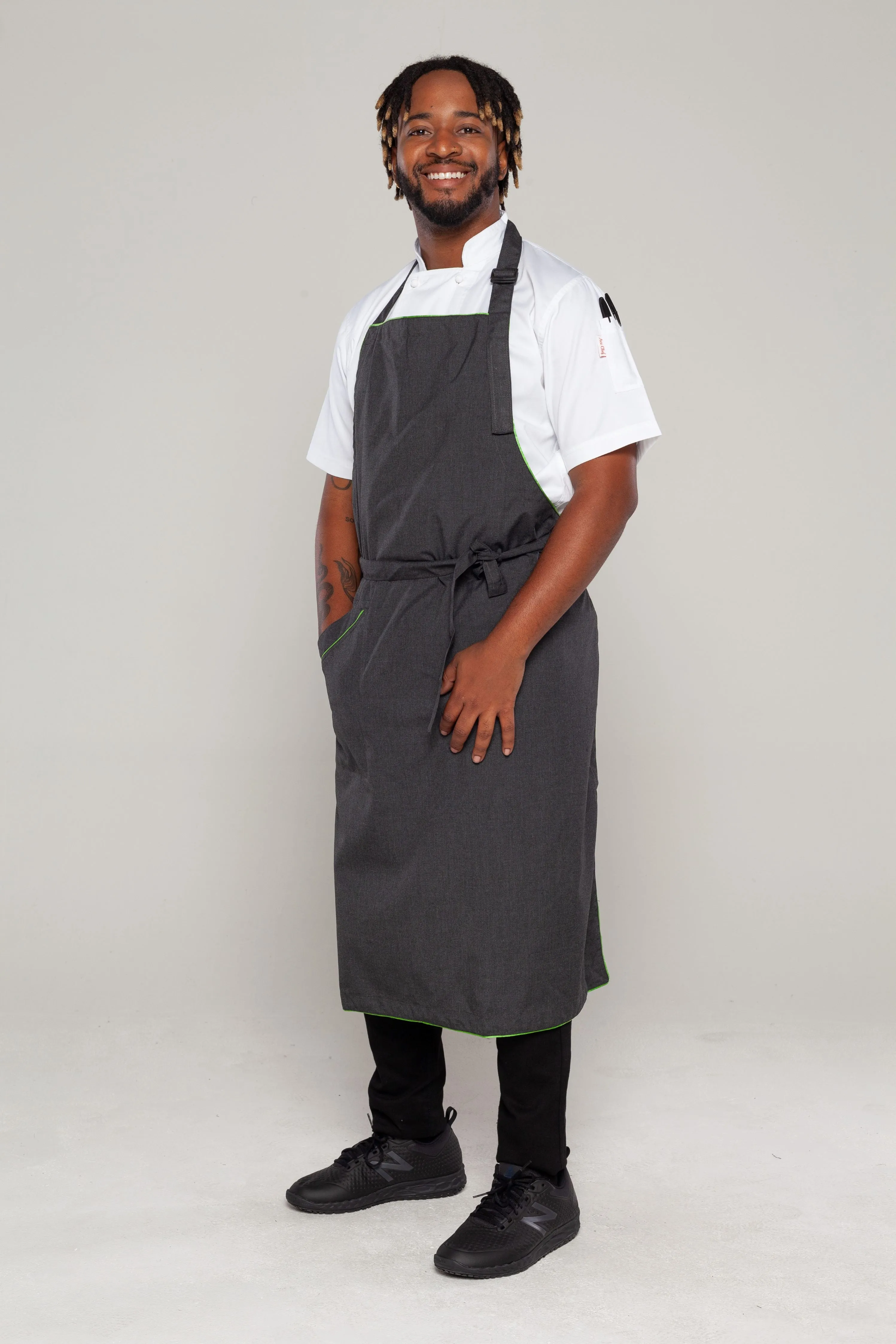 Niche Charcoal Grey with green trim bib Chef Apron (Slightly Flawed but big savings read description)