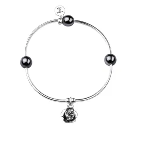 Rose | Soft Bangle Charm Bracelet | Hematite