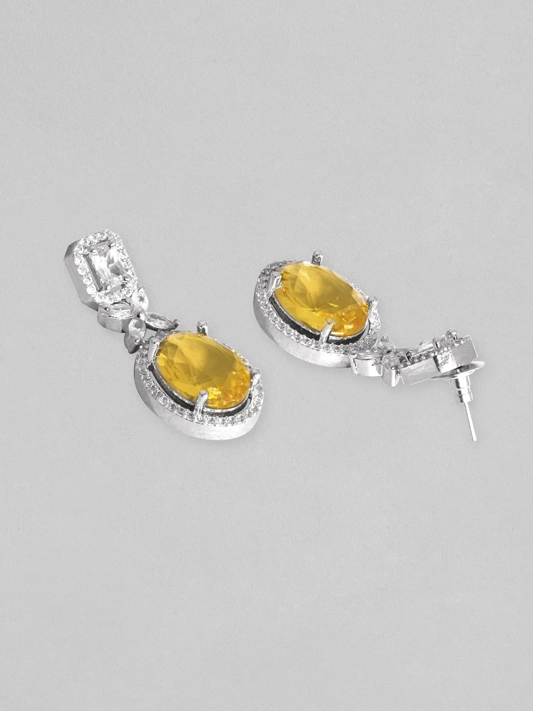 Rubans Rhodium Plated Premium White & Yellow Sapphire Zircons Dangle Earrings