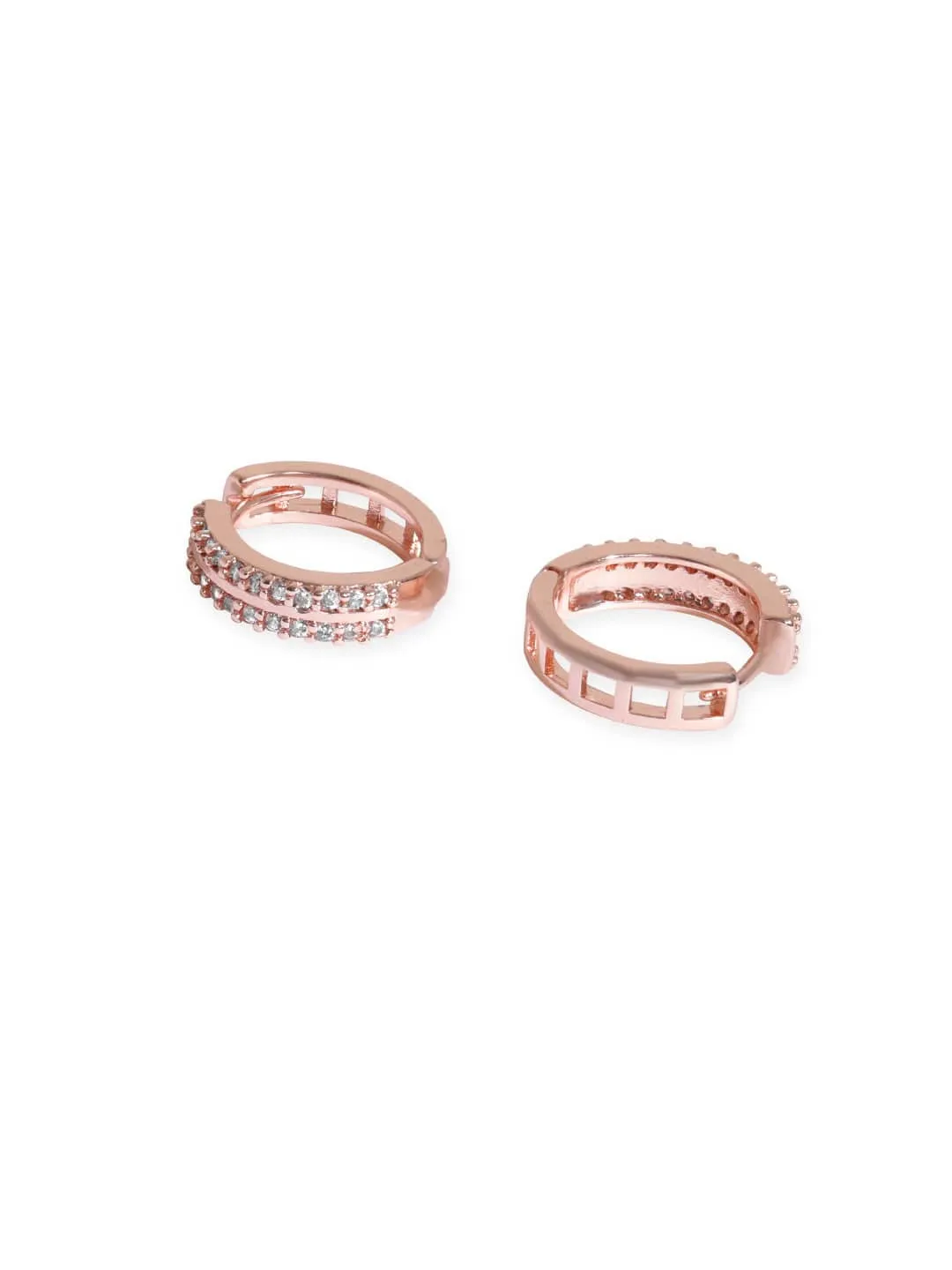 Rubans Voguish Rose Gold plated Zirconia Studded Huggie Hoop Earring