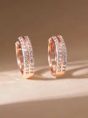 Rubans Voguish Rose Gold plated Zirconia Studded Huggie Hoop Earring