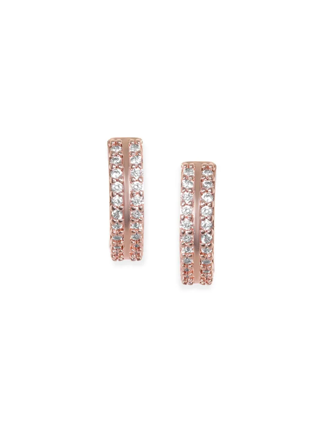 Rubans Voguish Rose Gold plated Zirconia Studded Huggie Hoop Earring