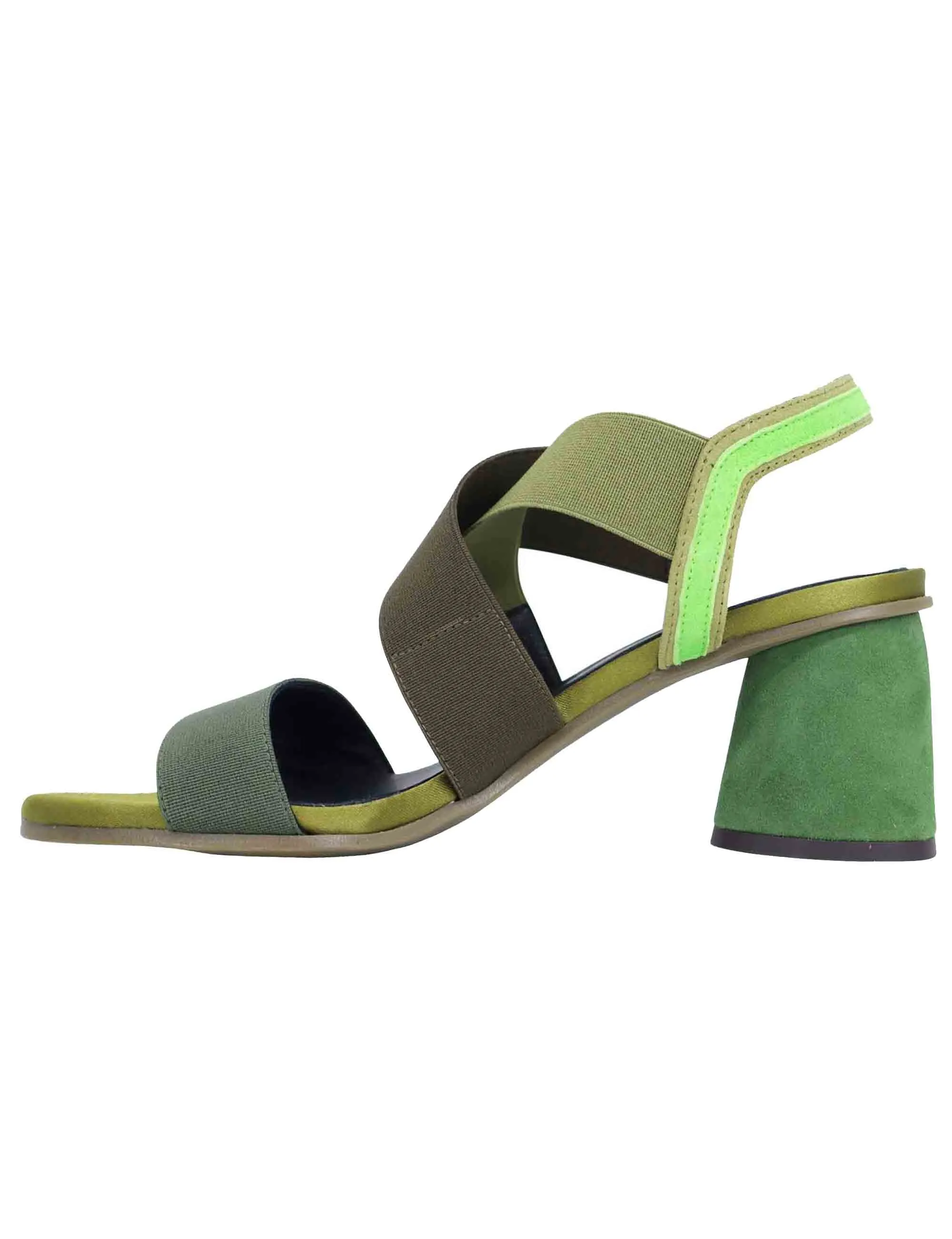 Sandali slingback donna in tessuto verde con tacco in tinta