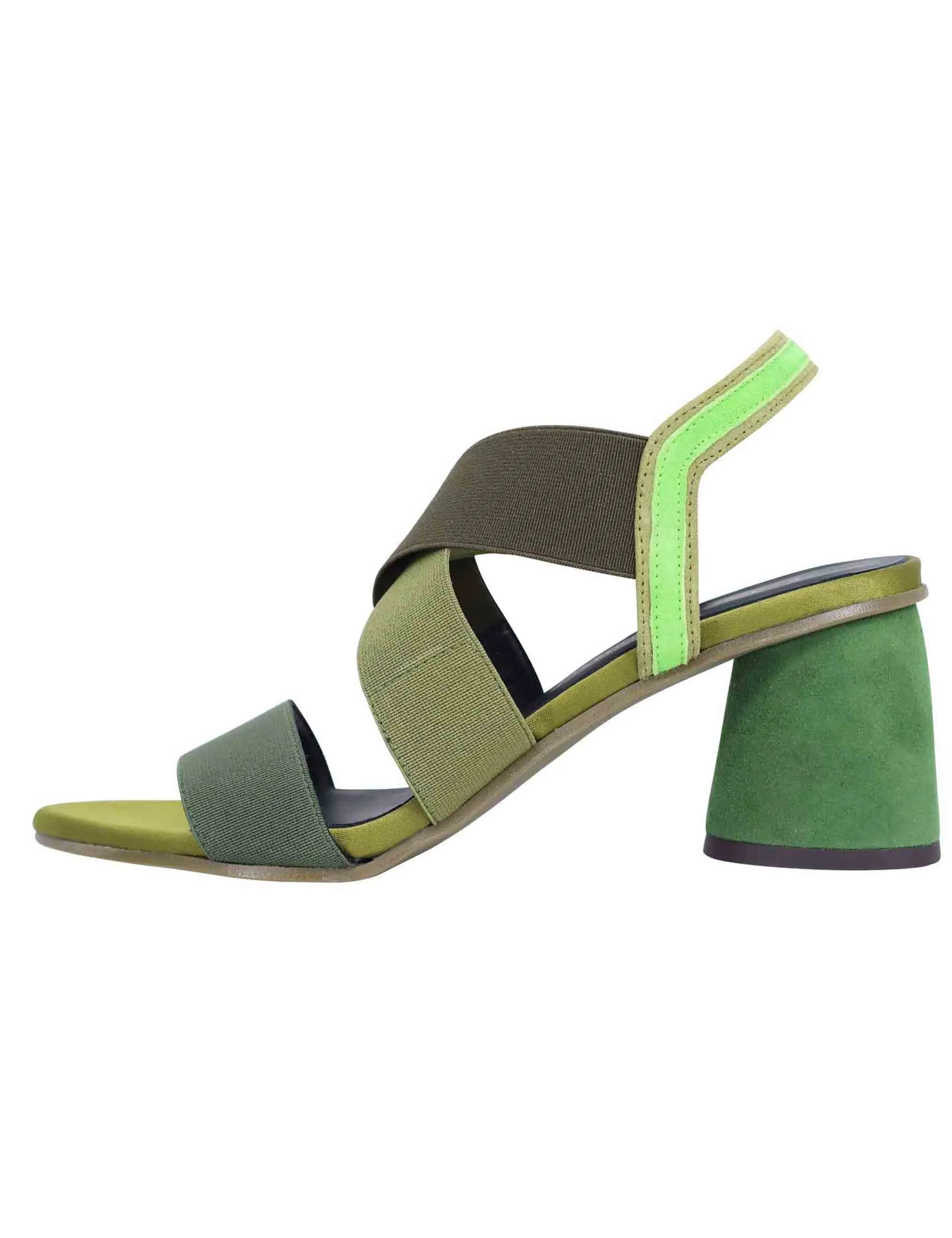 Sandali slingback donna in tessuto verde con tacco in tinta