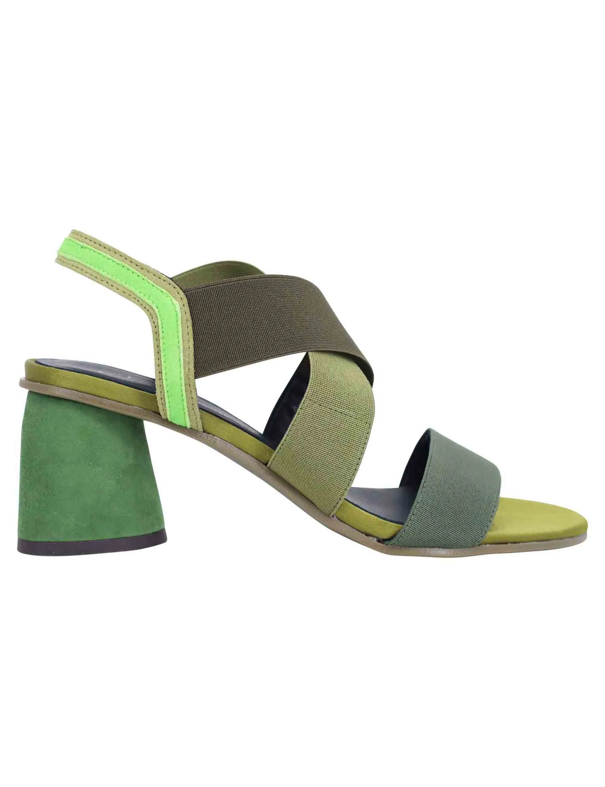 Sandali slingback donna in tessuto verde con tacco in tinta