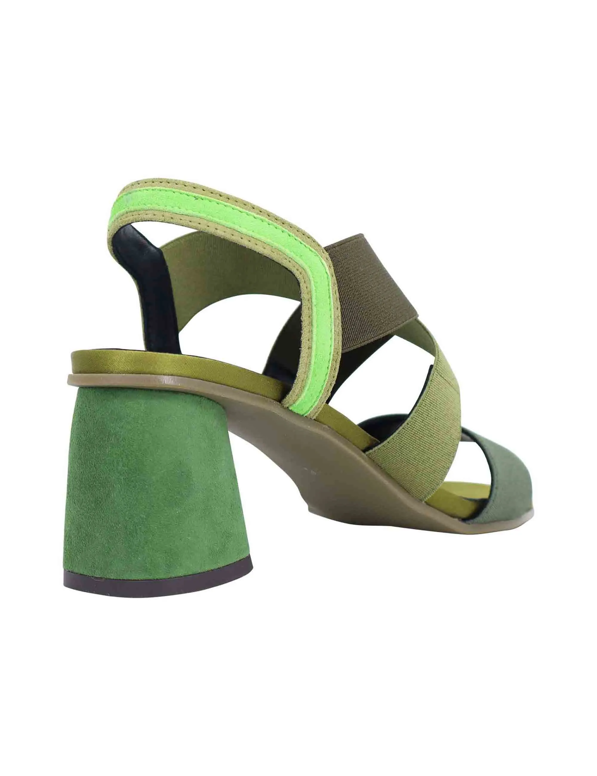 Sandali slingback donna in tessuto verde con tacco in tinta