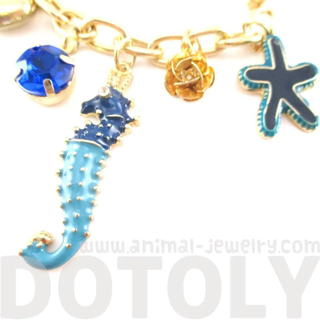 Seahorse Starfish Hearts Gemstones Jewels of the Sea Charm Bracelet | DOTOLY