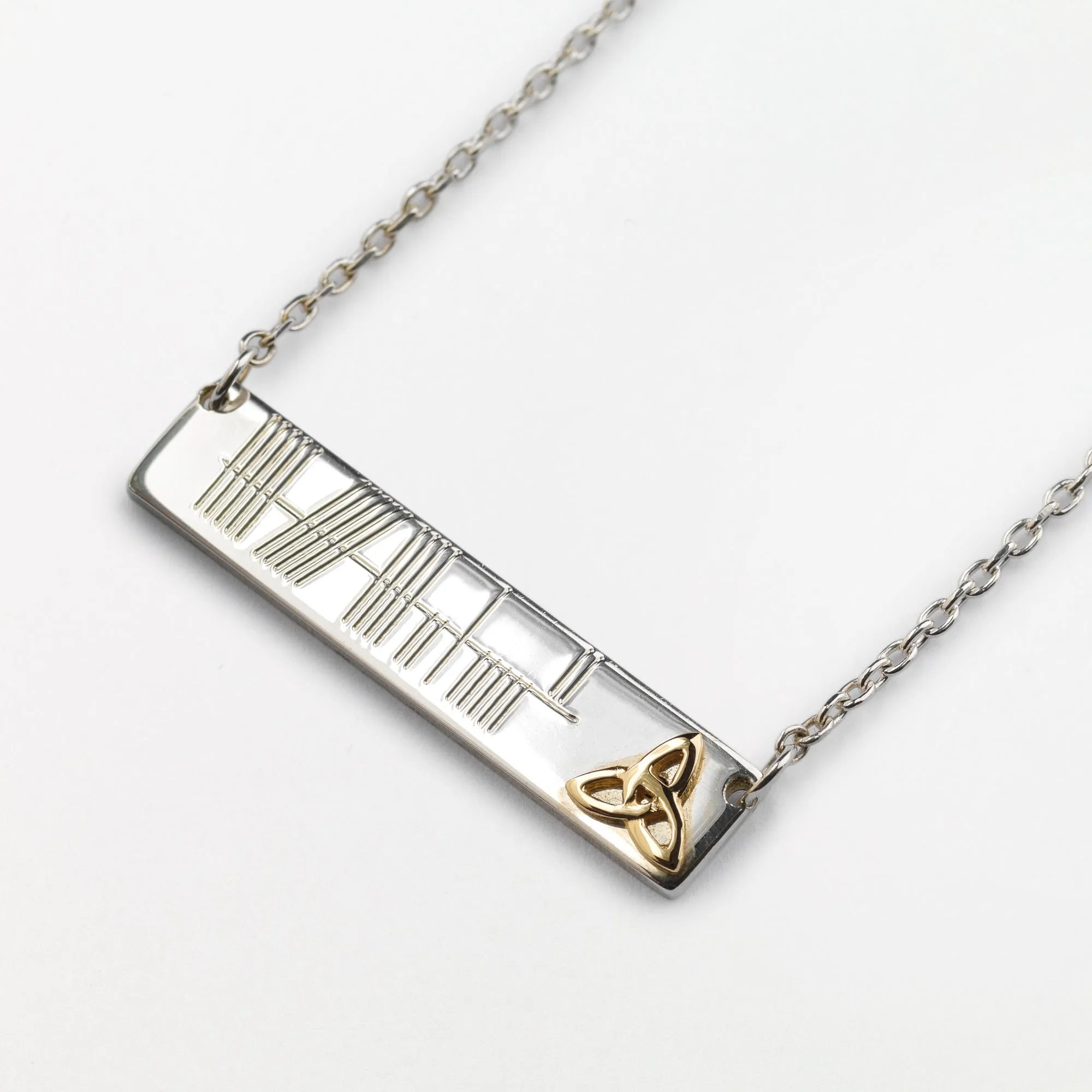 Silver Large Horizontal Ogham with 14k Celtic Symbol