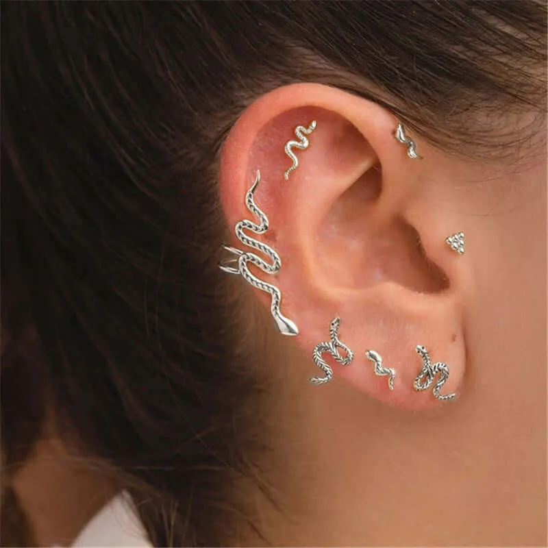 Silver Small Snake Flat Back Studs Earrings