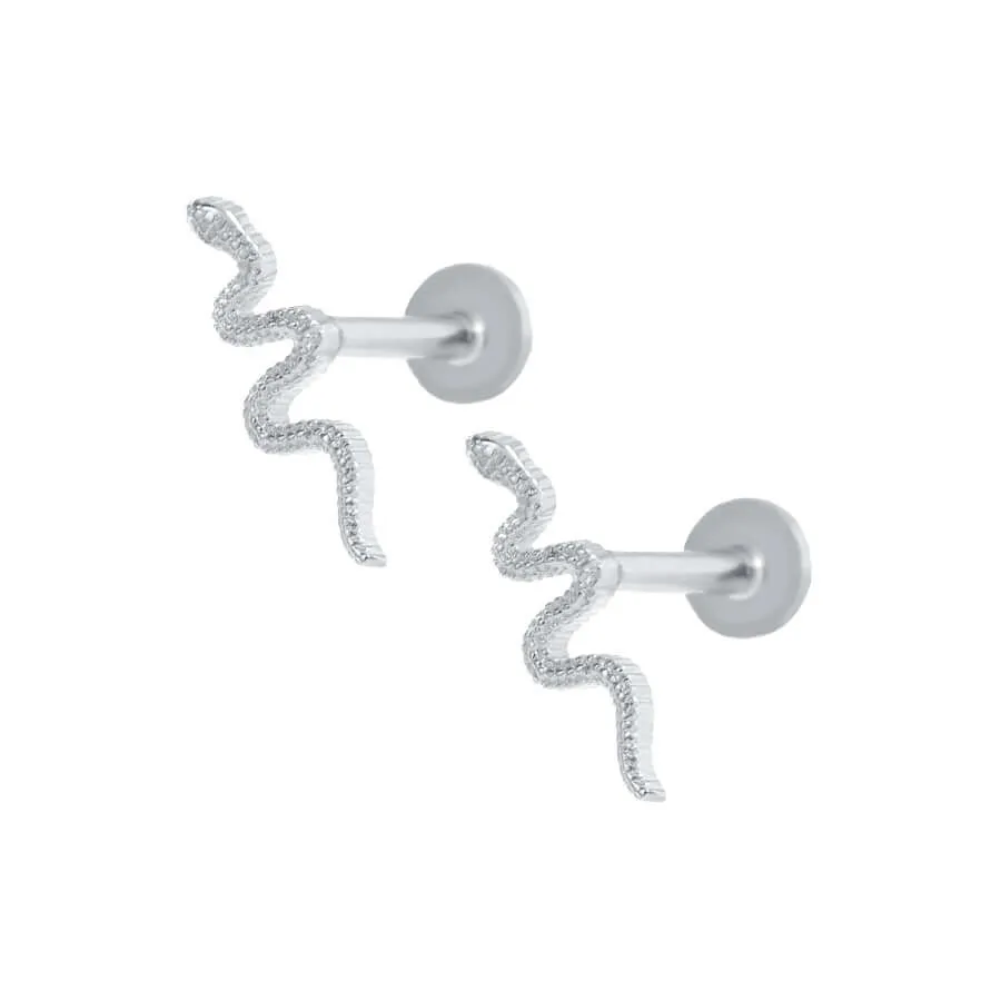 Silver Small Snake Flat Back Studs Earrings