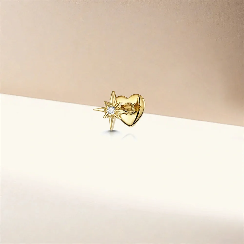 Sparkling Star Cartilage Piercing Heart Flat Back Earrings