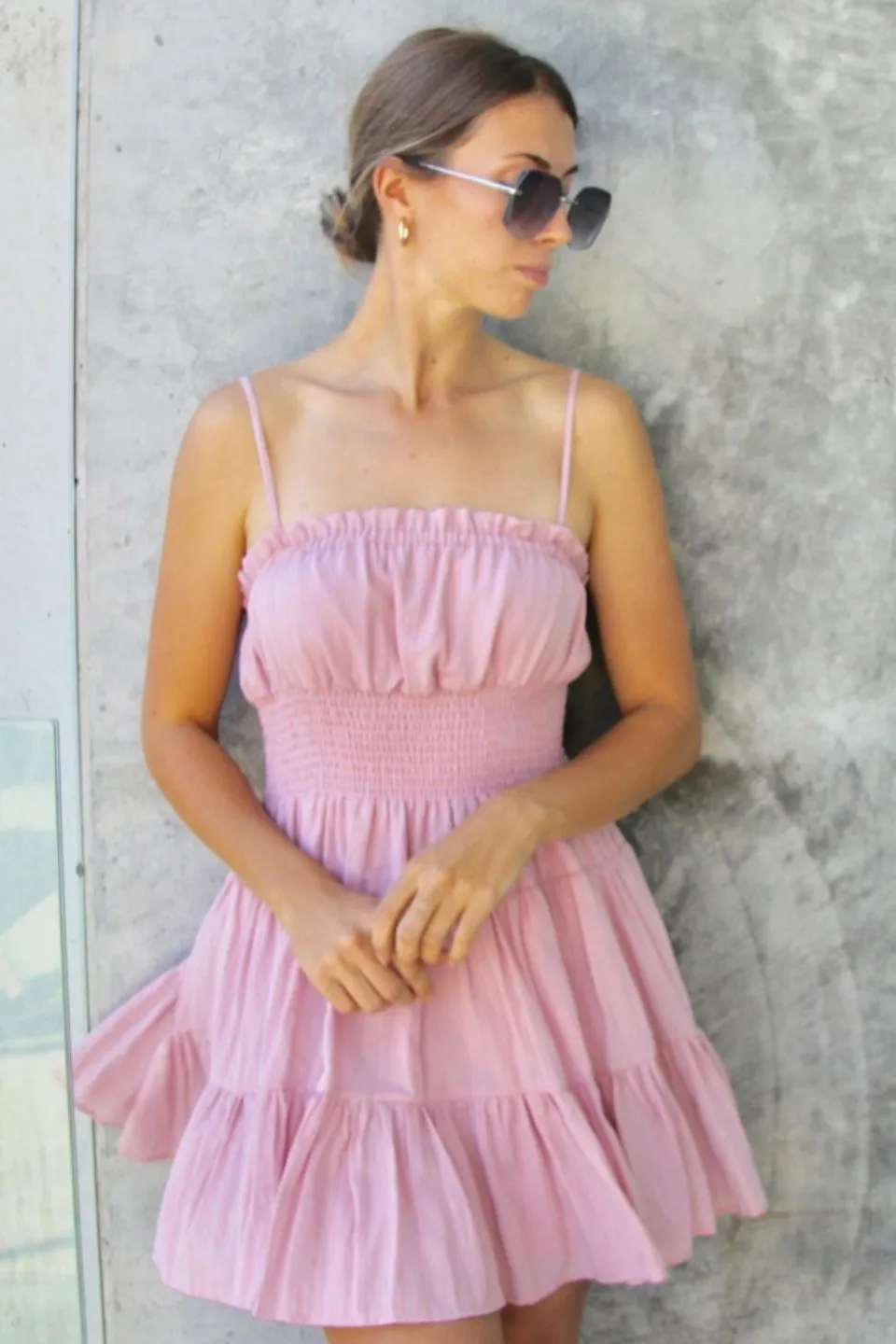 Stella Blush Strappy Tiered Mini Dress