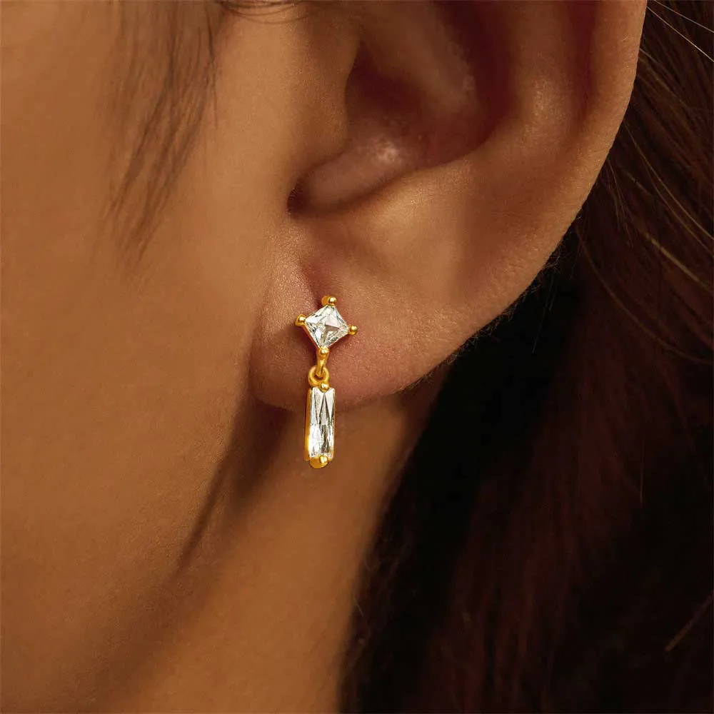 Sterling silver Dangle  with CZ'S Flat Back Earrings