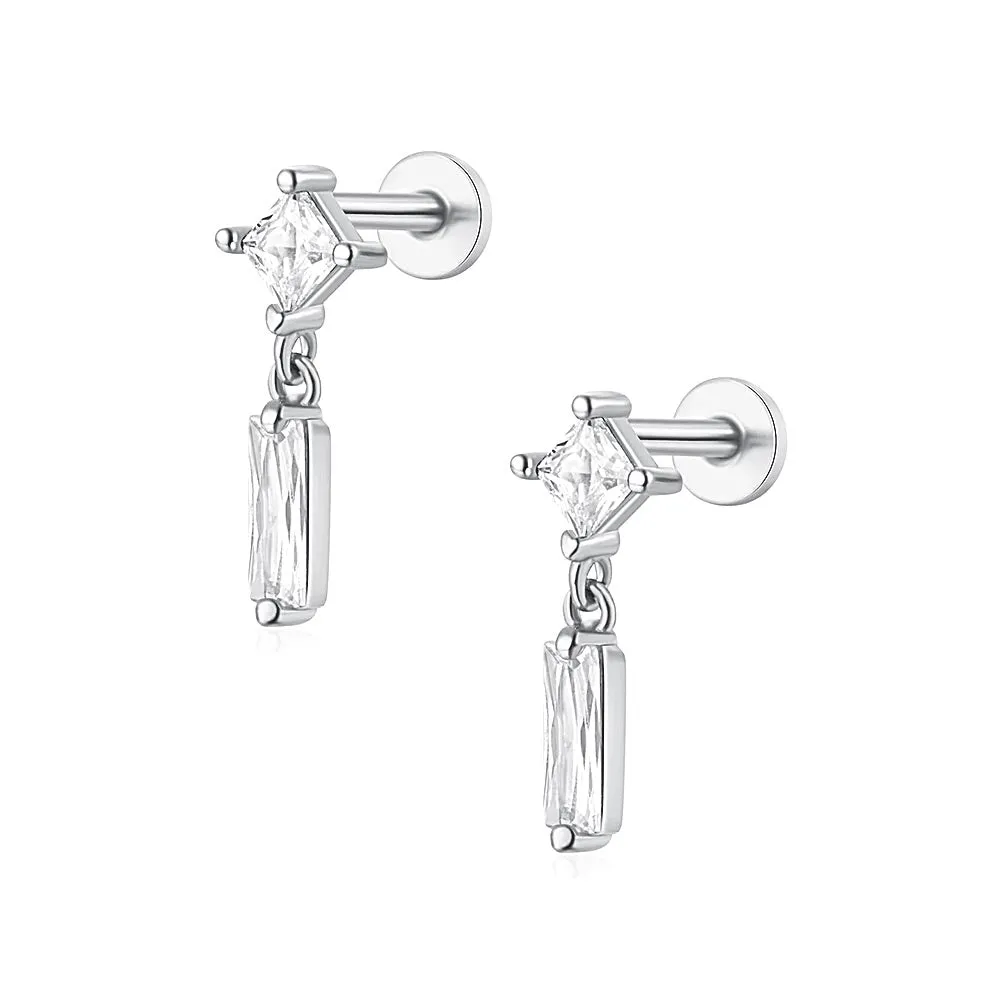 Sterling silver Dangle  with CZ'S Flat Back Earrings