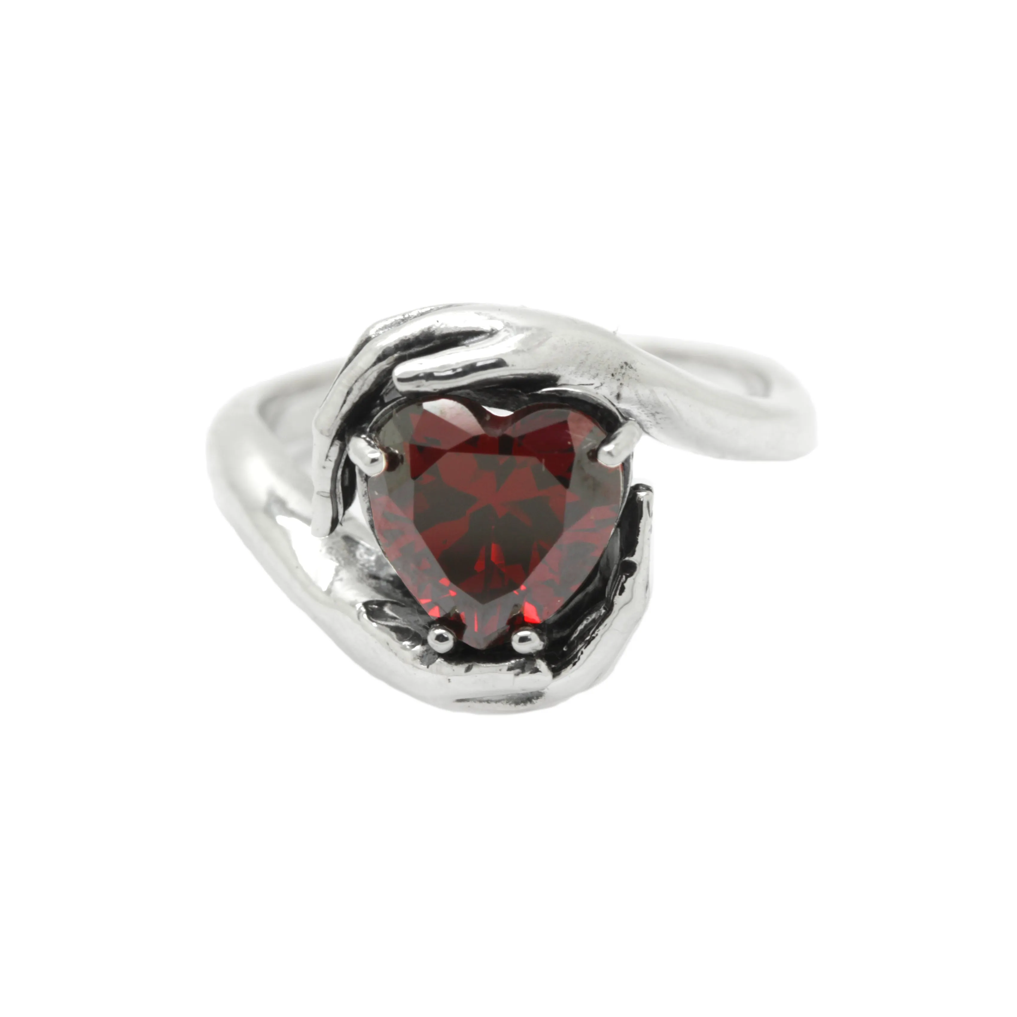 Sweetheart Love, Beautiful Garnet Zircon Heart Cut Gemstone, Sterling Silver Women Ring