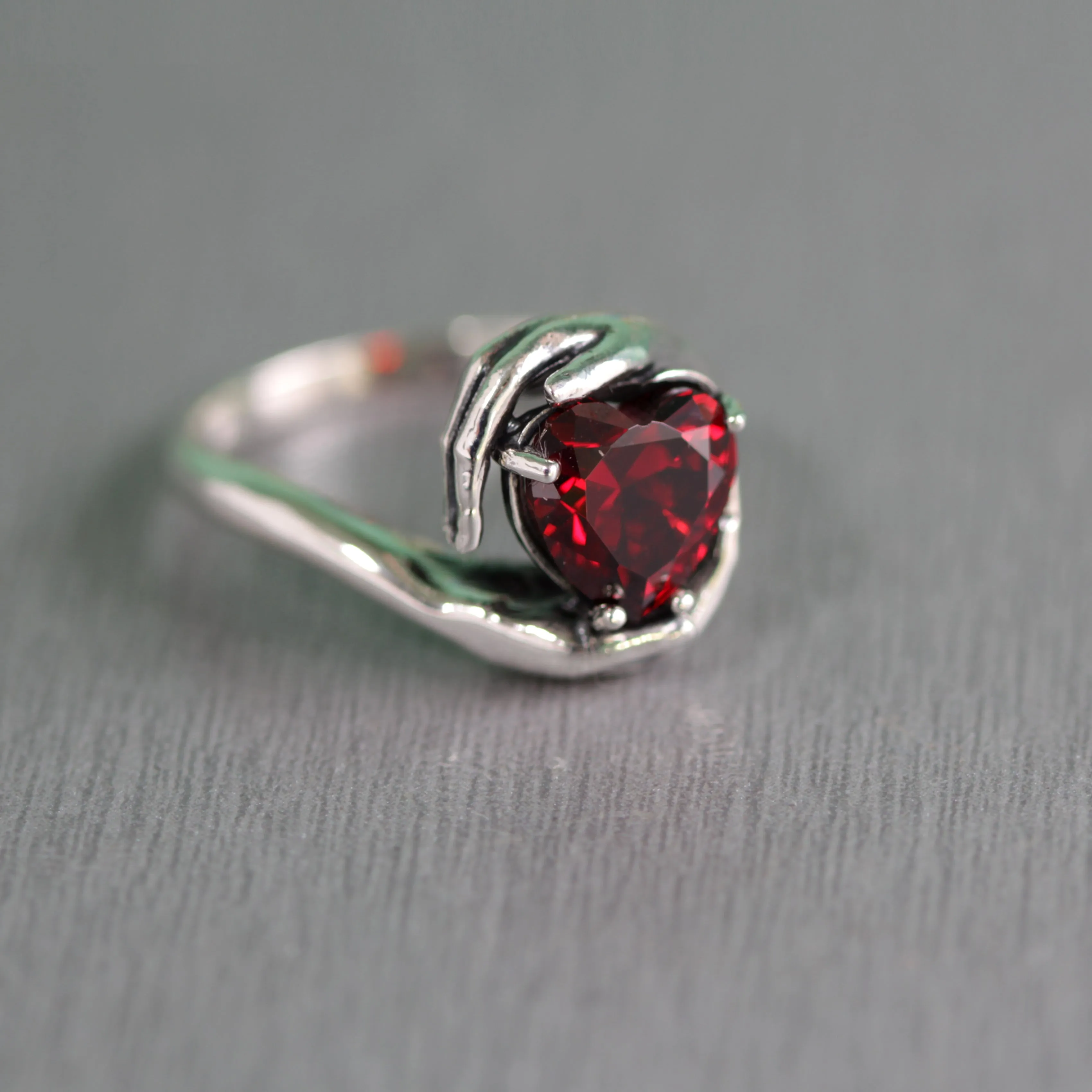 Sweetheart Love, Beautiful Garnet Zircon Heart Cut Gemstone, Sterling Silver Women Ring