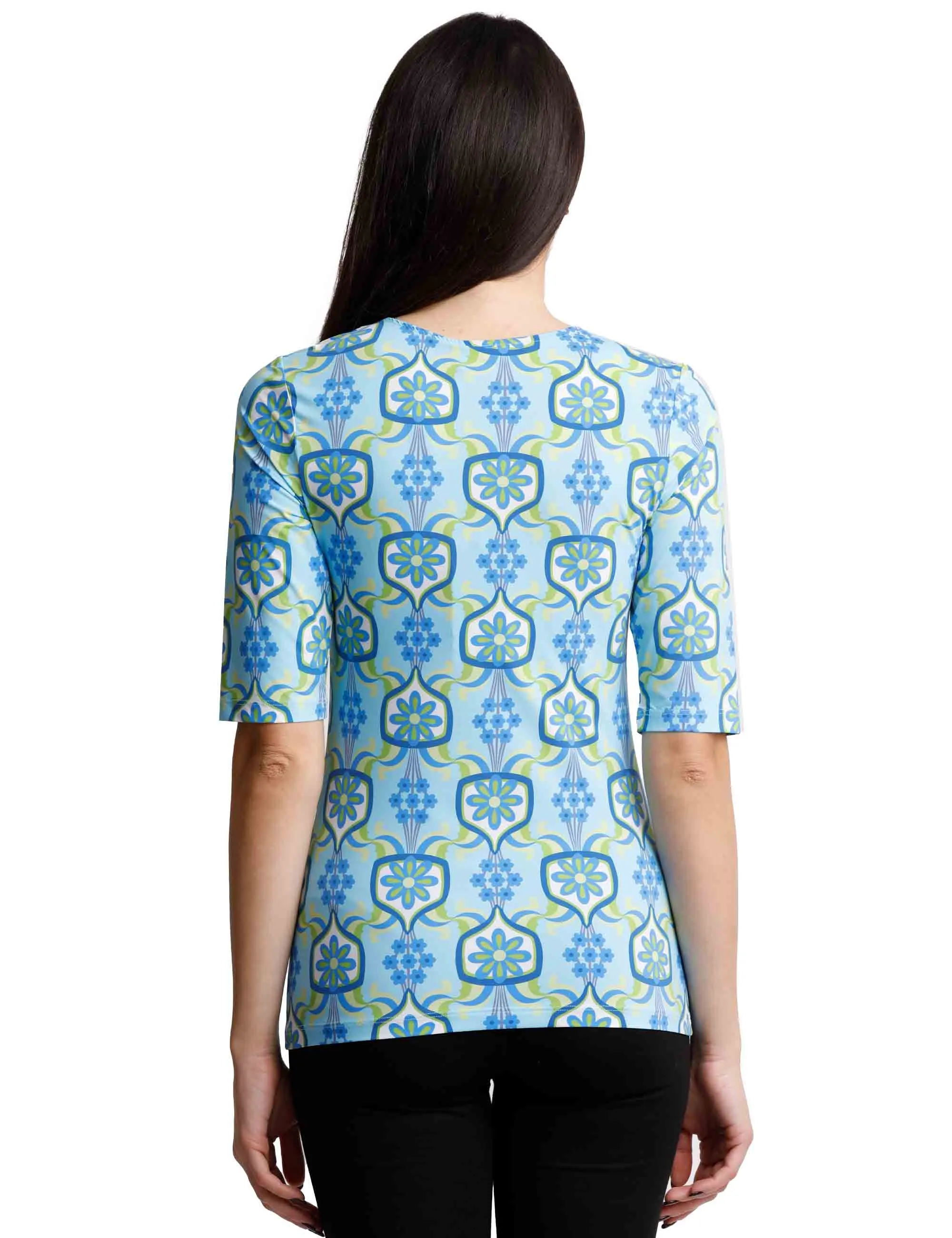 T-shirts donna Marigold in jersey azzurro e blu mezze maniche