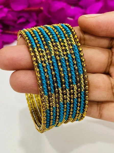 Trendy Sky Blue Color Designer Gold Plated Bangle Sets