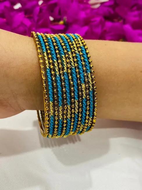 Trendy Sky Blue Color Designer Gold Plated Bangle Sets