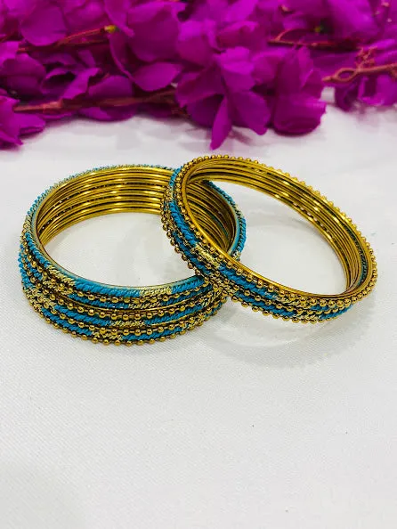 Trendy Sky Blue Color Designer Gold Plated Bangle Sets