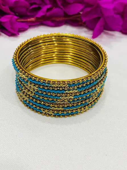 Trendy Sky Blue Color Designer Gold Plated Bangle Sets