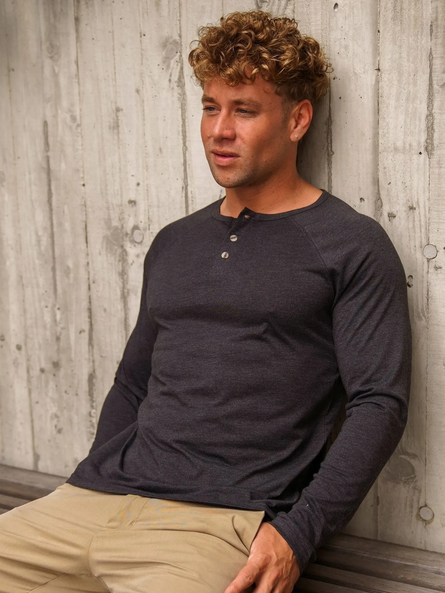 Vintage Black Slim Fit Long Sleeve Henley