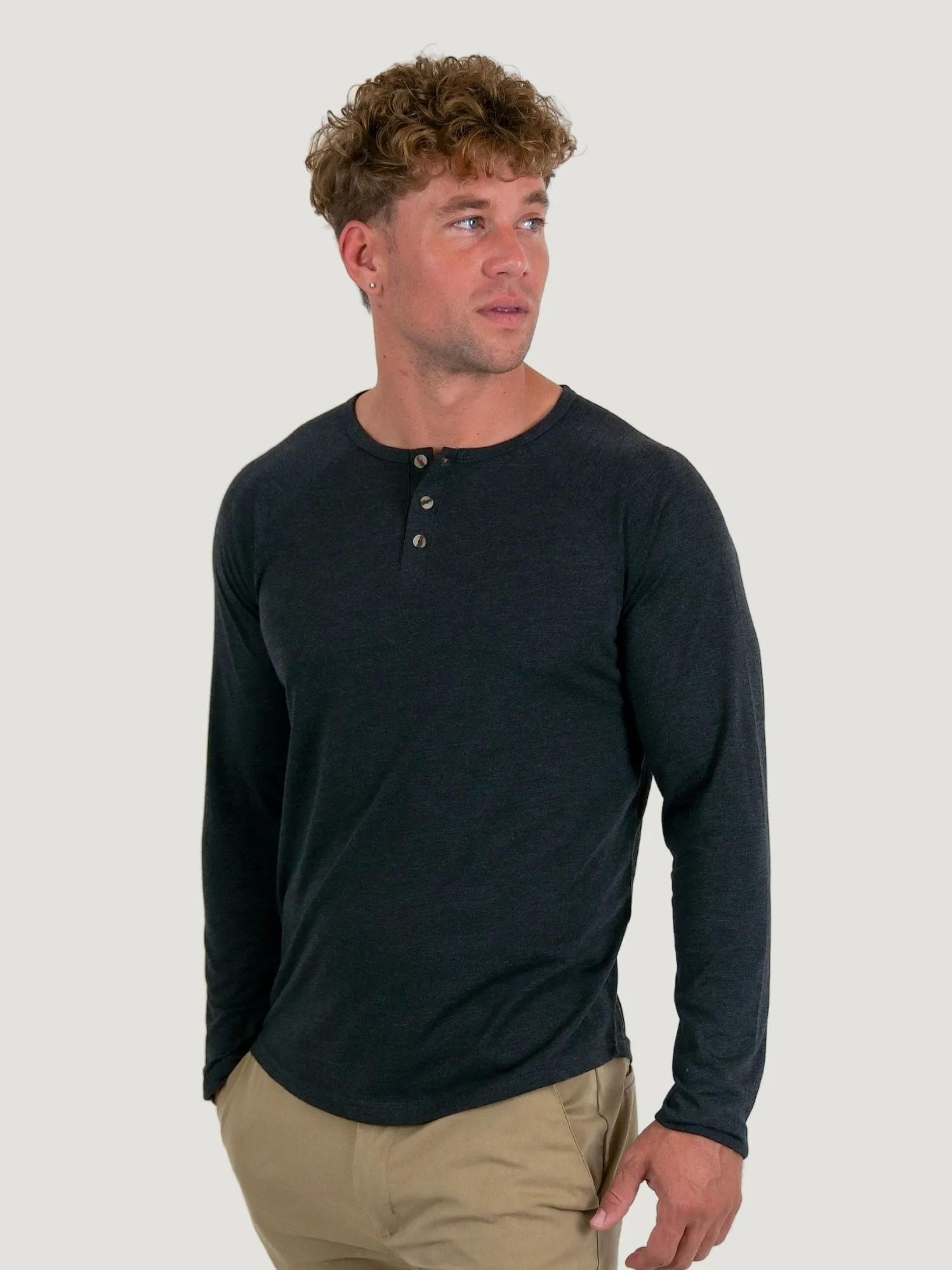 Vintage Black Slim Fit Long Sleeve Henley