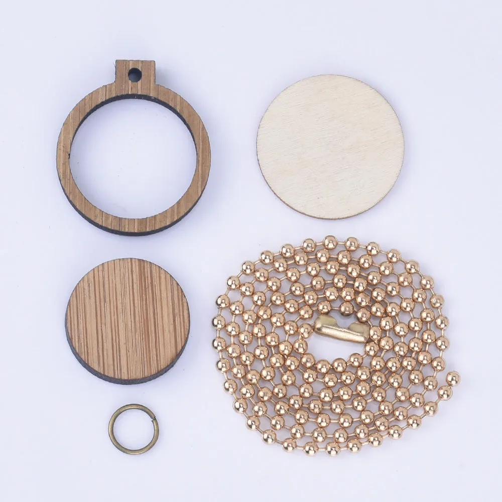 Wooden Mini Embroidery Hoop with round Connectors Cross Stitching Embroidery Pendants 1pcs 102520